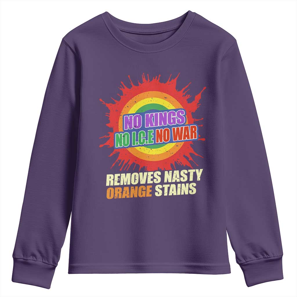 No Wars No Ice No Kings Retro Rainbow Youth Sweatshirt Remove Nasty Orange Stains Protest Political Satire