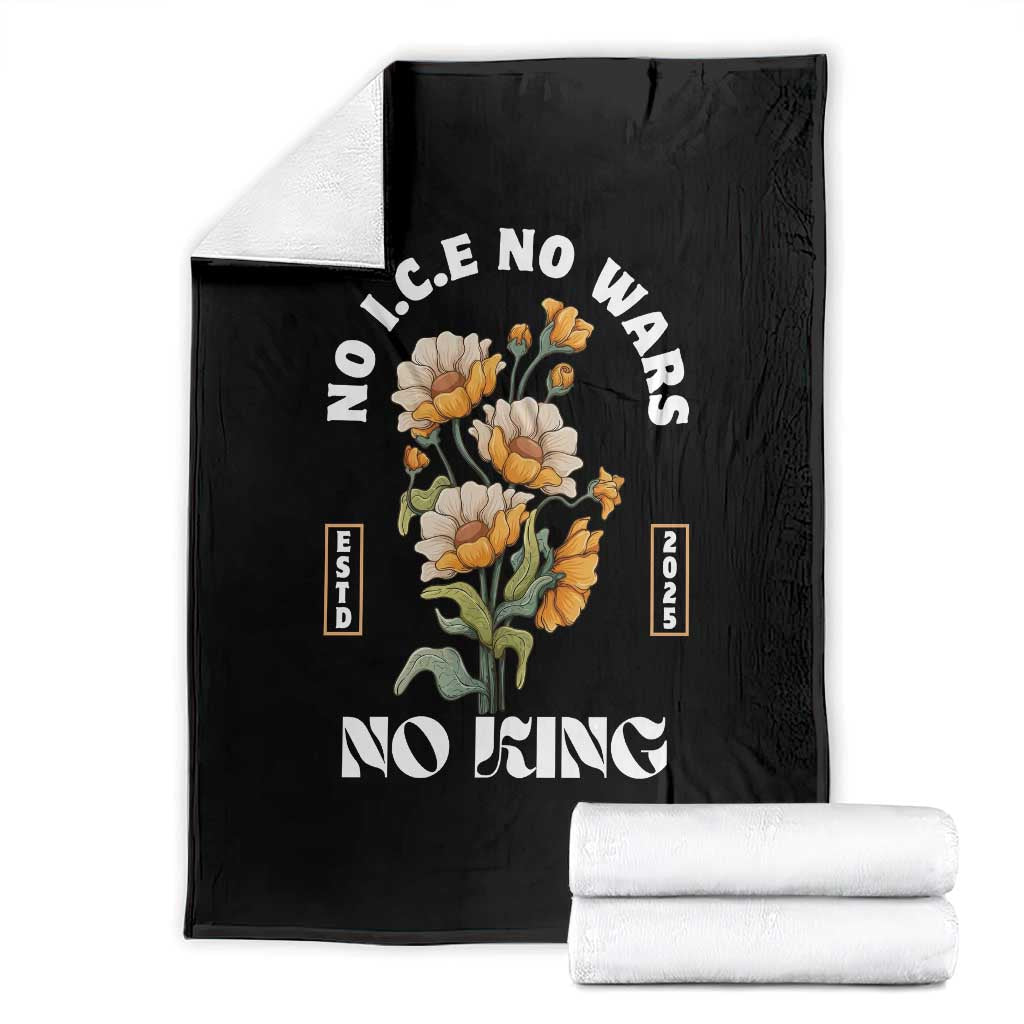 No Wars No ICE No Kings Floral Vintage Throw Blanket Retro Flower Peaceful Protest Statement