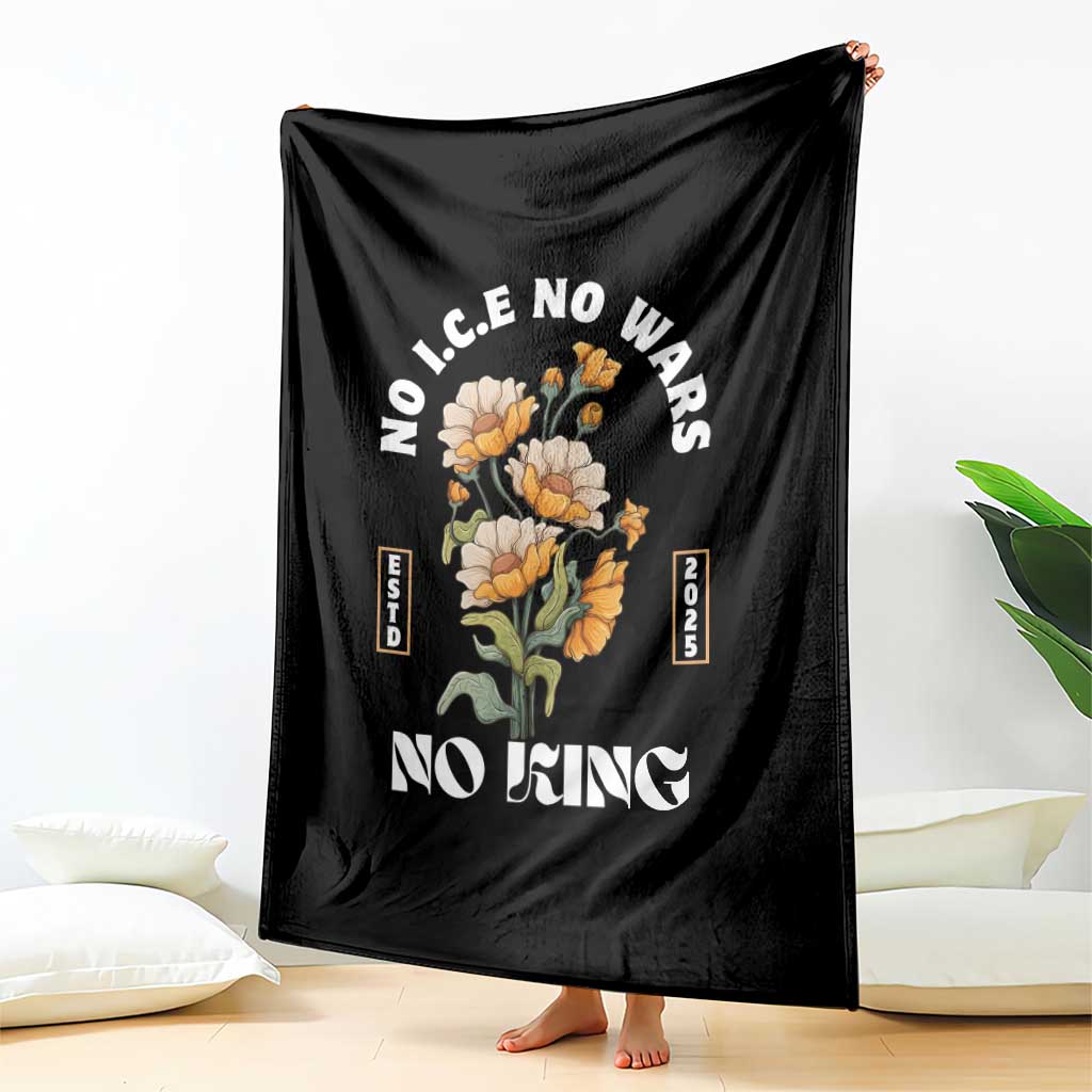 No Wars No ICE No Kings Floral Vintage Throw Blanket Retro Flower Peaceful Protest Statement