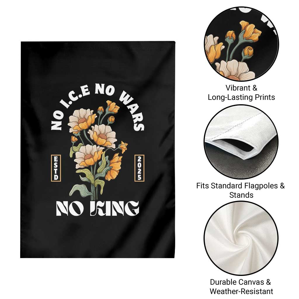 No Wars No ICE No Kings Floral Vintage Garden Flag Retro Flower Peaceful Protest Statement