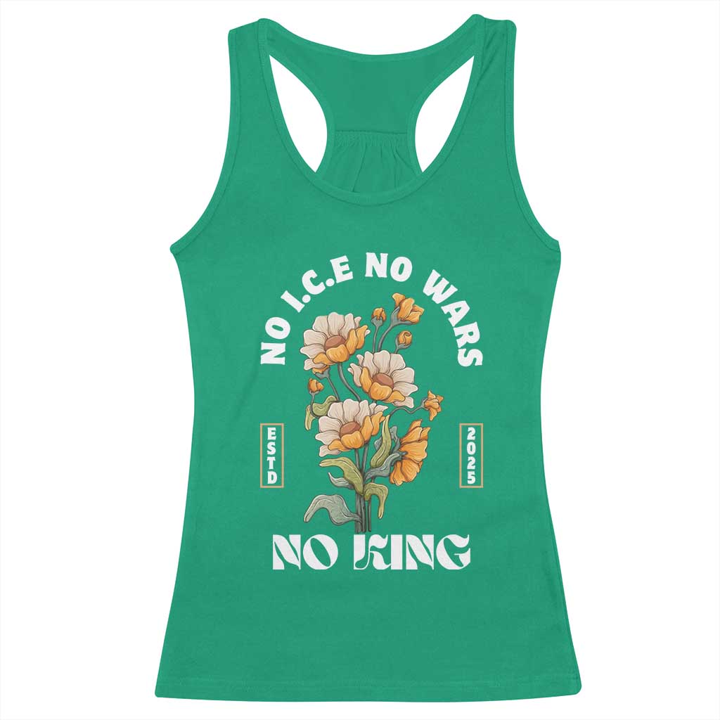 No Wars No ICE No Kings Floral Vintage Racerback Tank Top Retro Flower Peaceful Protest Statement