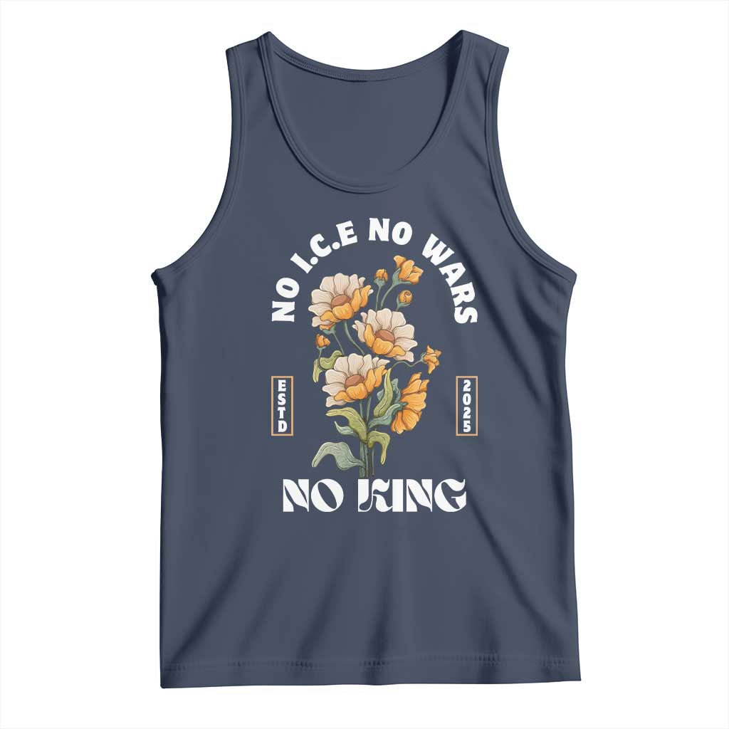 No Wars No ICE No Kings Floral Vintage Tank Top Retro Flower Peaceful Protest Statement