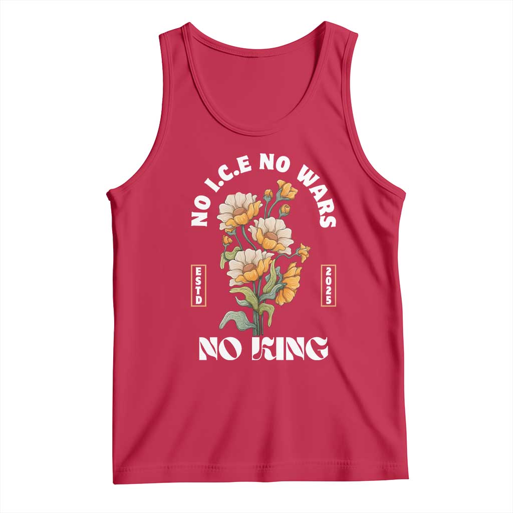 No Wars No ICE No Kings Floral Vintage Tank Top Retro Flower Peaceful Protest Statement