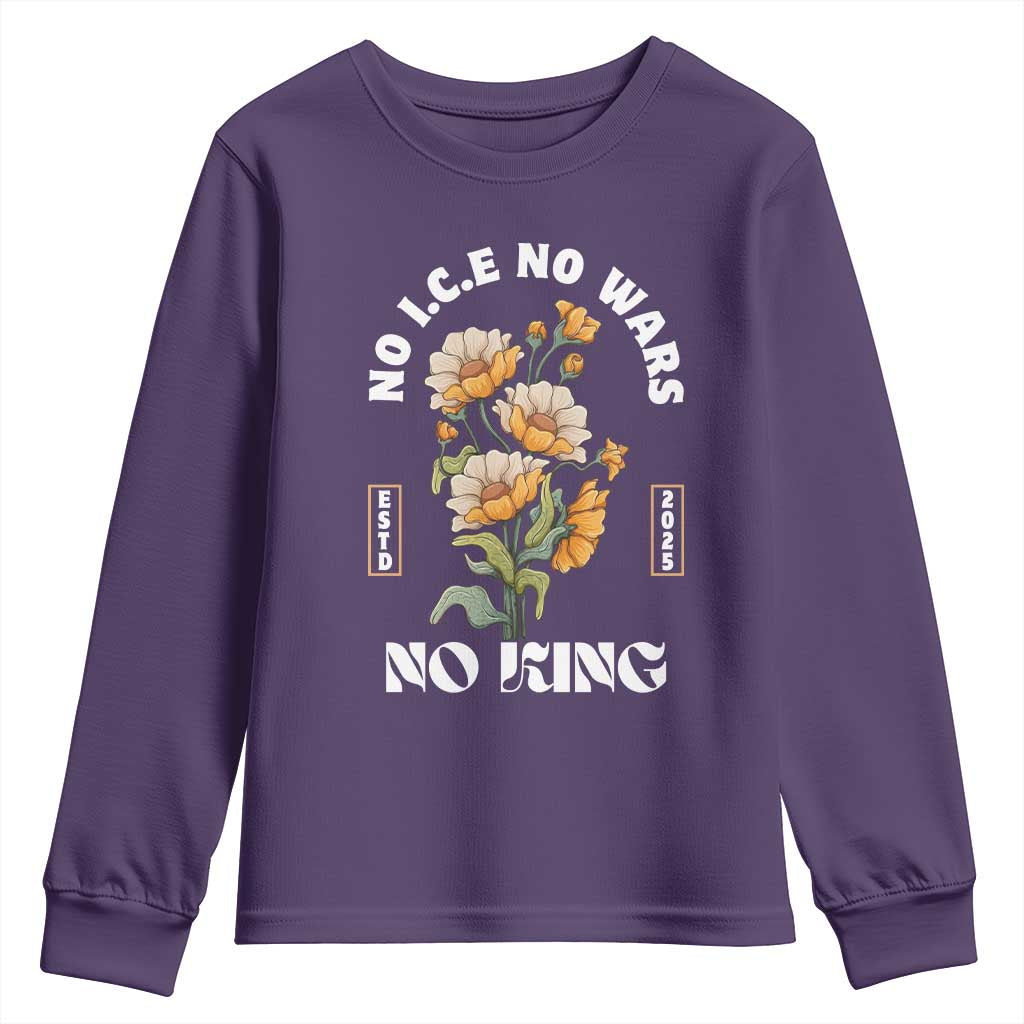 No Wars No ICE No Kings Floral Vintage Youth Sweatshirt Retro Flower Peaceful Protest Statement