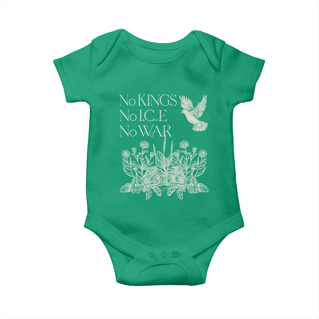 No Wars No Ice No Kings Botanical Dove Baby Onesie Peace Symbol Anti War Human Rights Protest