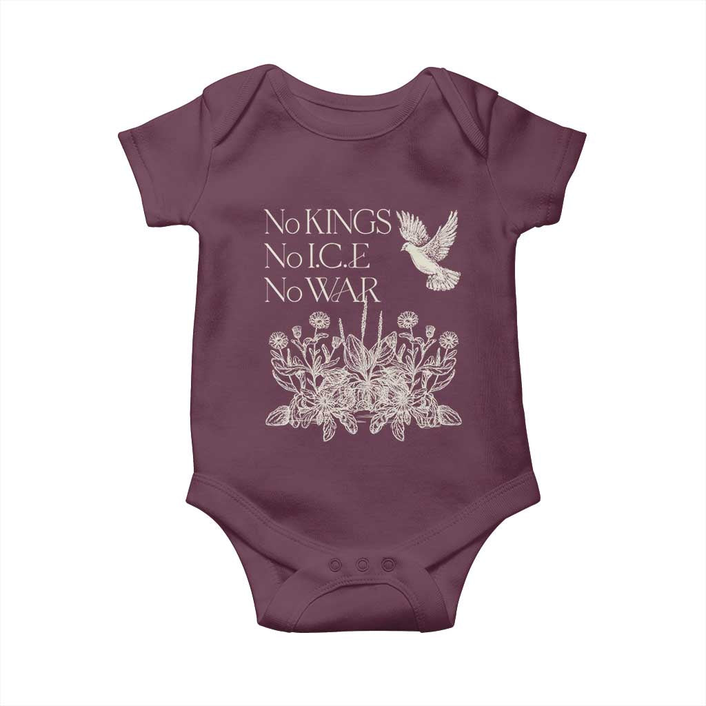 No Wars No Ice No Kings Botanical Dove Baby Onesie Peace Symbol Anti War Human Rights Protest