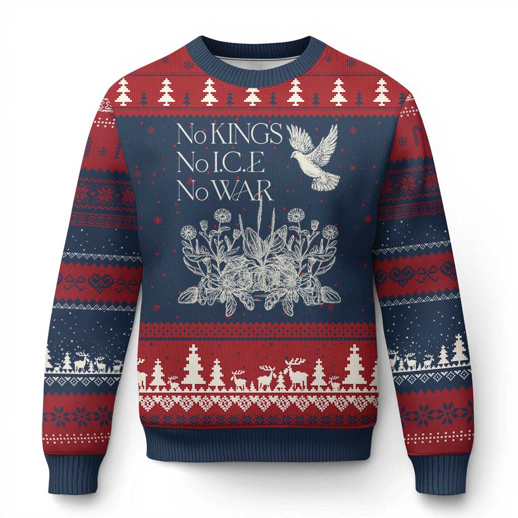 No Wars No Ice No Kings Botanical Dove Ugly Christmas Sweater Peace Symbol Anti War Human Rights Protest