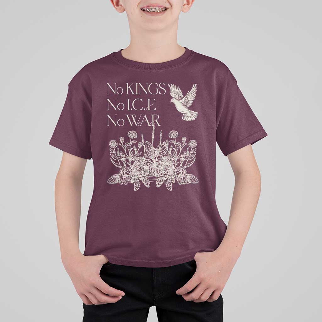 No Wars No Ice No Kings Botanical Dove T Shirt For Kid Peace Symbol Anti War Human Rights Protest