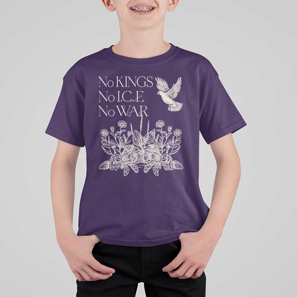 No Wars No Ice No Kings Botanical Dove T Shirt For Kid Peace Symbol Anti War Human Rights Protest