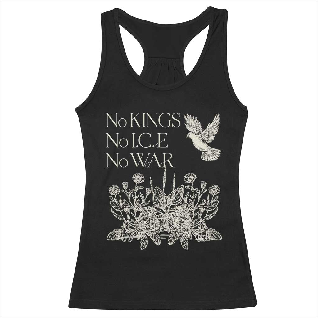 No Wars No Ice No Kings Botanical Dove Racerback Tank Top Peace Symbol Anti War Human Rights Protest