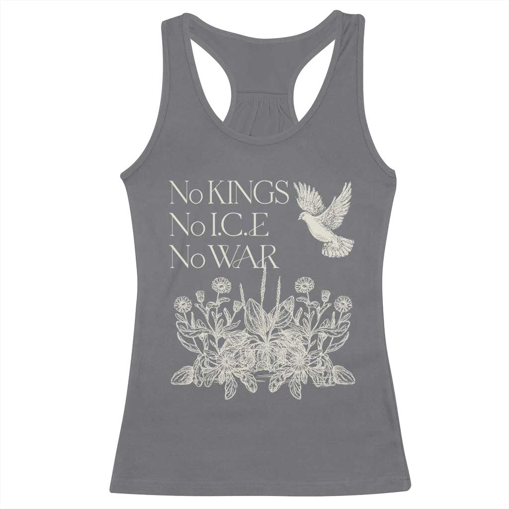 No Wars No Ice No Kings Botanical Dove Racerback Tank Top Peace Symbol Anti War Human Rights Protest