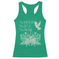 No Wars No Ice No Kings Botanical Dove Racerback Tank Top Peace Symbol Anti War Human Rights Protest