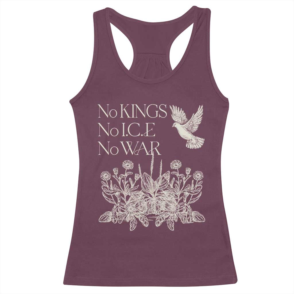 No Wars No Ice No Kings Botanical Dove Racerback Tank Top Peace Symbol Anti War Human Rights Protest
