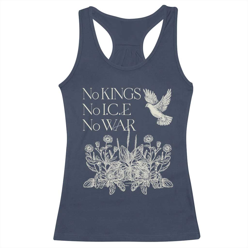No Wars No Ice No Kings Botanical Dove Racerback Tank Top Peace Symbol Anti War Human Rights Protest