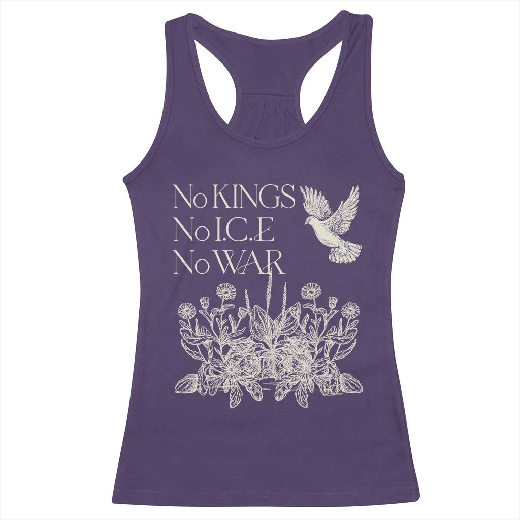 No Wars No Ice No Kings Botanical Dove Racerback Tank Top Peace Symbol Anti War Human Rights Protest