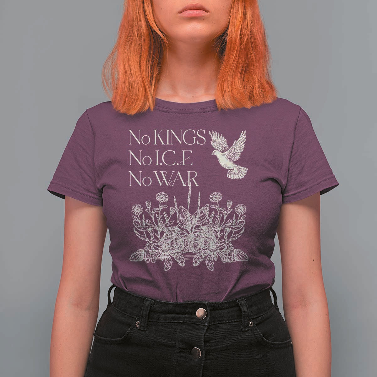 No Wars No Ice No Kings Botanical Dove T Shirt For Women Peace Symbol Anti War Human Rights Protest