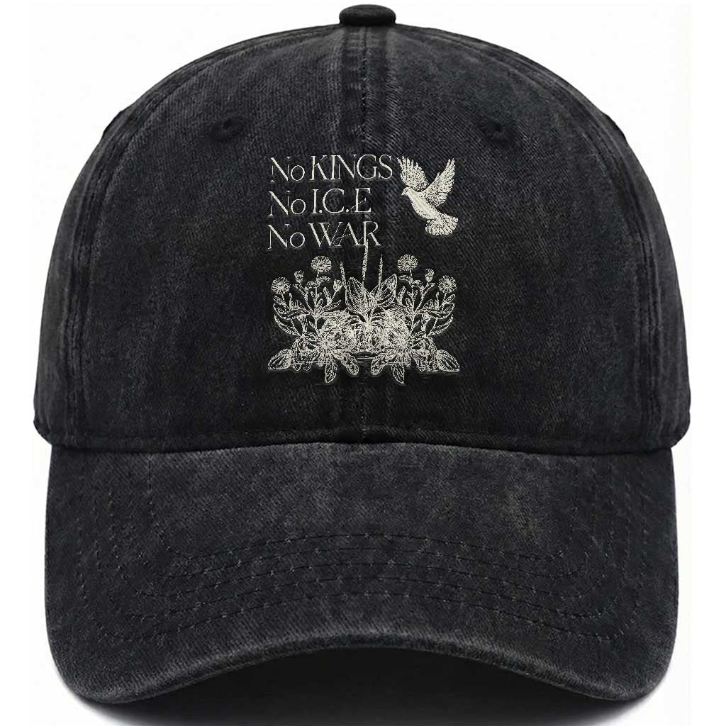 No Wars No Ice No Kings Botanical Dove Washed Cotton Baseball Cap Peace Symbol Anti War Human Rights Protest