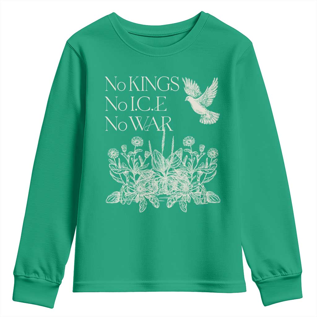 No Wars No Ice No Kings Botanical Dove Youth Sweatshirt Peace Symbol Anti War Human Rights Protest