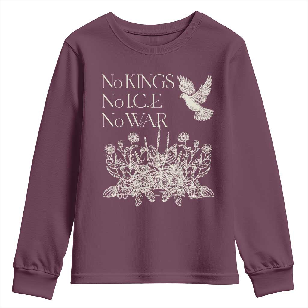 No Wars No Ice No Kings Botanical Dove Youth Sweatshirt Peace Symbol Anti War Human Rights Protest