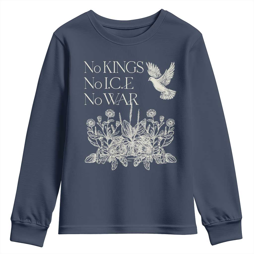 No Wars No Ice No Kings Botanical Dove Youth Sweatshirt Peace Symbol Anti War Human Rights Protest