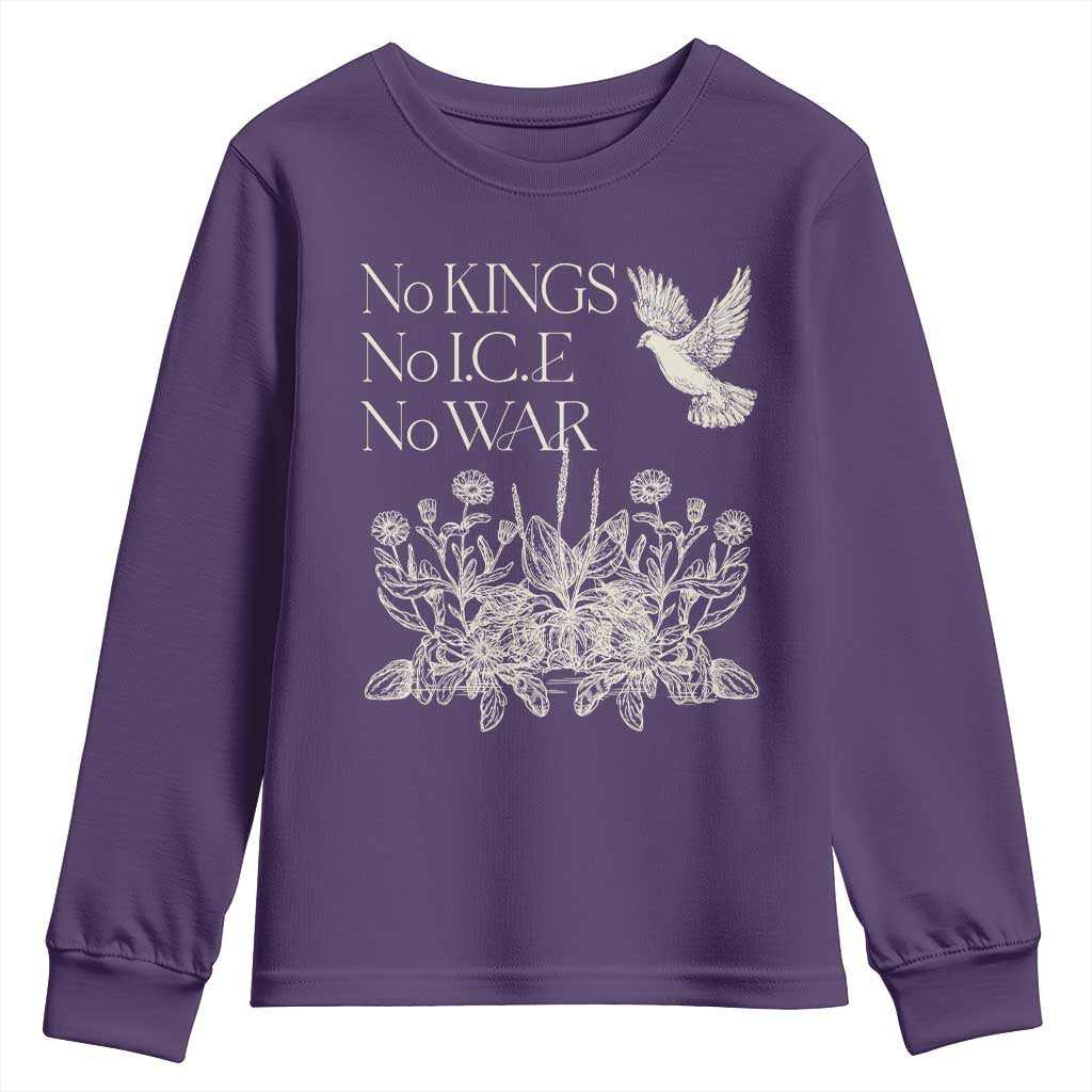 No Wars No Ice No Kings Botanical Dove Youth Sweatshirt Peace Symbol Anti War Human Rights Protest