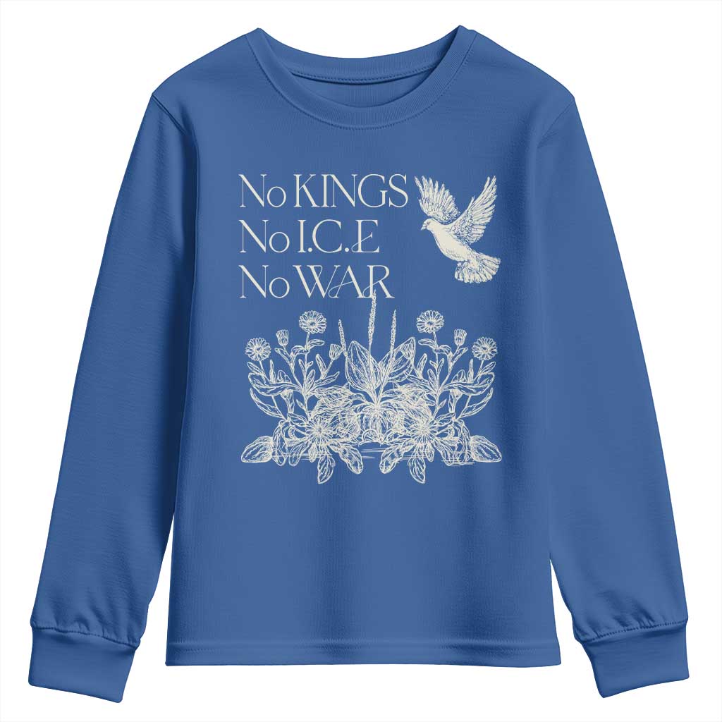 No Wars No Ice No Kings Botanical Dove Youth Sweatshirt Peace Symbol Anti War Human Rights Protest