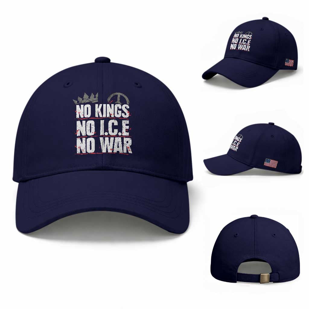 No Kings No Wars No Ice Protest Distressed Baseball Cap No Crown Just Peace Anti War Freedom Supporters
