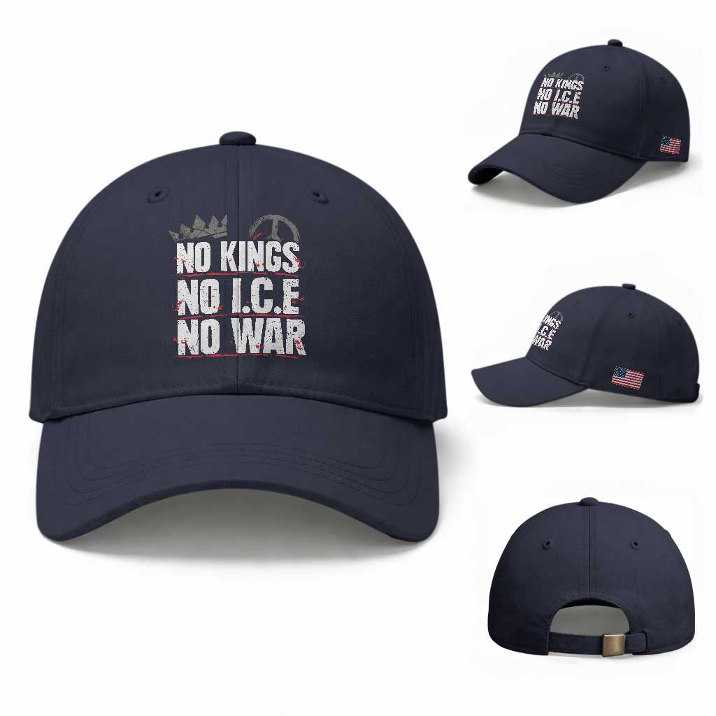 No Kings No Wars No Ice Protest Distressed Baseball Cap No Crown Just Peace Anti War Freedom Supporters