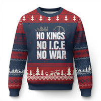 No Kings No Wars No Ice Protest Distressed Ugly Christmas Sweater No Crown Just Peace Anti War Freedom Supporters