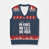 No Kings No Wars No Ice Protest Distressed V-Neck Knit Sweater Vest No Crown Just Peace Anti War Freedom Supporters
