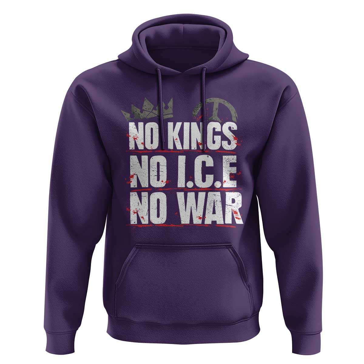 No Kings No Wars No Ice Protest Distressed Hoodie No Crown Just Peace Anti War Freedom Supporters