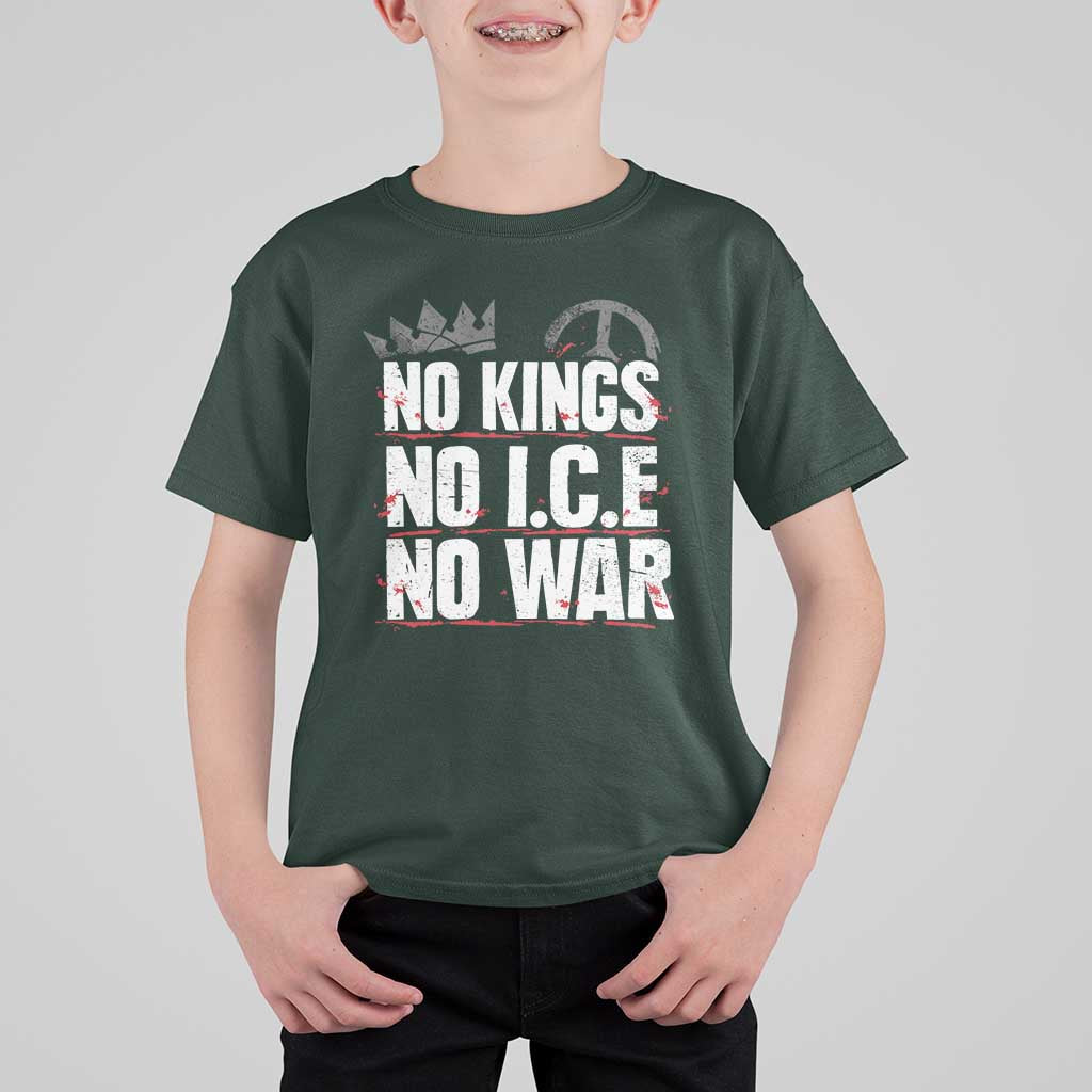 No Kings No Wars No Ice Protest Distressed T Shirt For Kid No Crown Just Peace Anti War Freedom Supporters