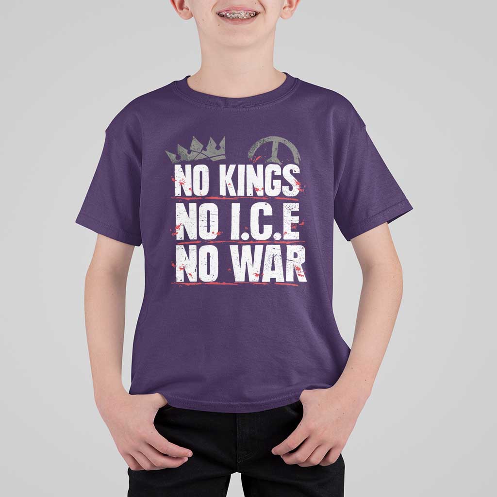 No Kings No Wars No Ice Protest Distressed T Shirt For Kid No Crown Just Peace Anti War Freedom Supporters