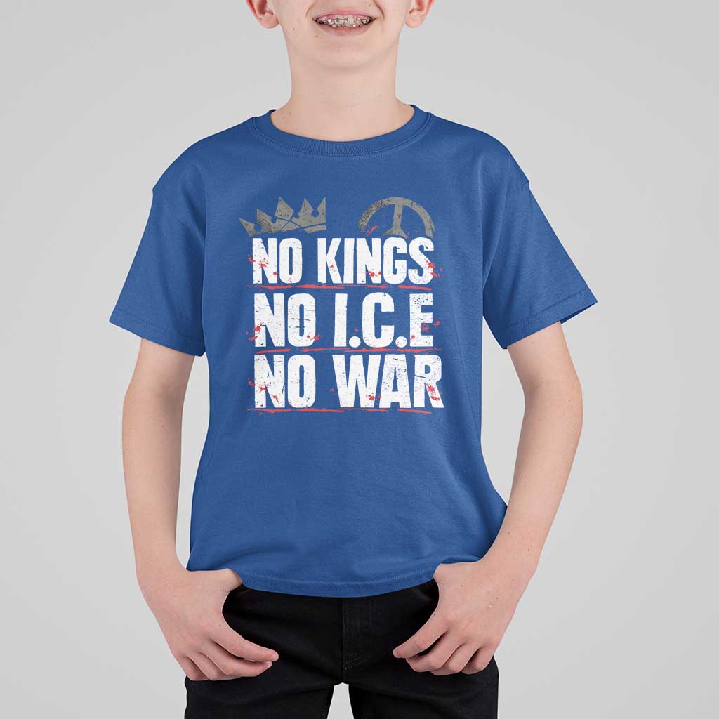 No Kings No Wars No Ice Protest Distressed T Shirt For Kid No Crown Just Peace Anti War Freedom Supporters