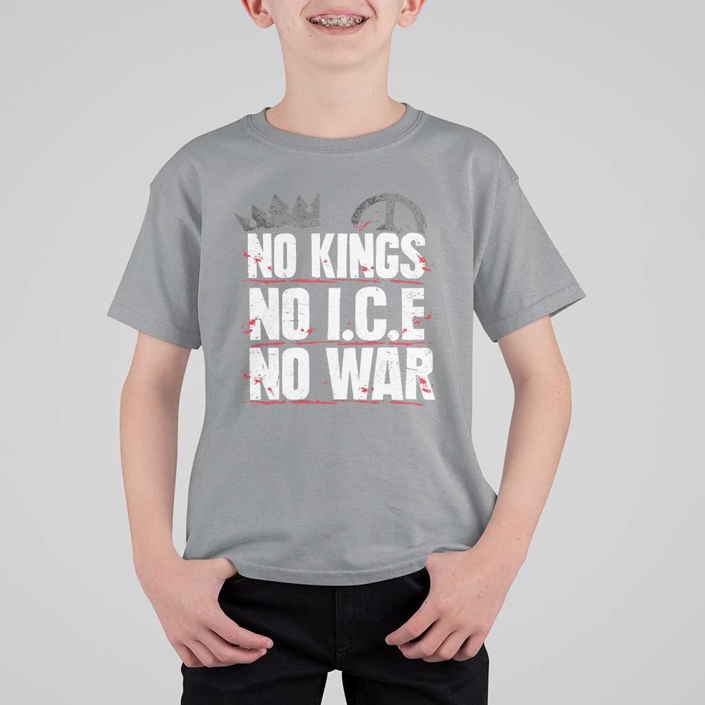 No Kings No Wars No Ice Protest Distressed T Shirt For Kid No Crown Just Peace Anti War Freedom Supporters