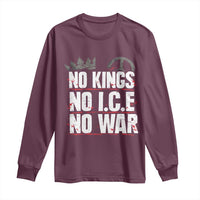 No Kings No Wars No Ice Protest Distressed Long Sleeve Shirt No Crown Just Peace Anti War Freedom Supporters