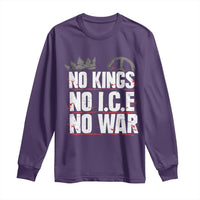 No Kings No Wars No Ice Protest Distressed Long Sleeve Shirt No Crown Just Peace Anti War Freedom Supporters