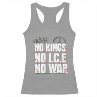 No Kings No Wars No Ice Protest Distressed Racerback Tank Top No Crown Just Peace Anti War Freedom Supporters