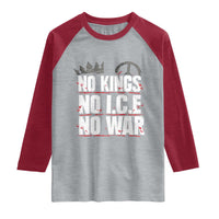 No Kings No Wars No Ice Protest Distressed Raglan Shirt No Crown Just Peace Anti War Freedom Supporters