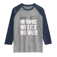 No Kings No Wars No Ice Protest Distressed Raglan Shirt No Crown Just Peace Anti War Freedom Supporters