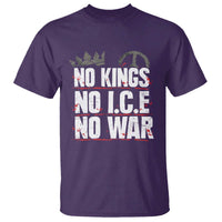 No Kings No Wars No Ice Protest Distressed T Shirt No Crown Just Peace Anti War Freedom Supporters