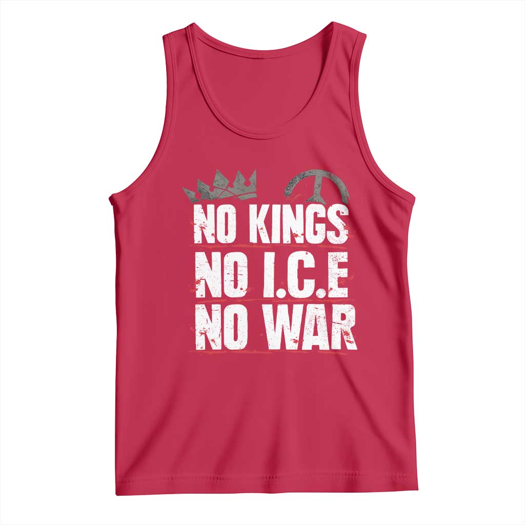 No Kings No Wars No Ice Protest Distressed Tank Top No Crown Just Peace Anti War Freedom Supporters
