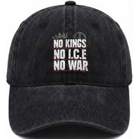 No Kings No Wars No Ice Protest Distressed Washed Cotton Baseball Cap No Crown Just Peace Anti War Freedom Supporters