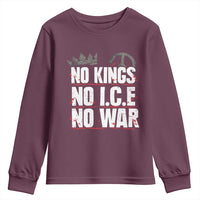 No Kings No Wars No Ice Protest Distressed Youth Sweatshirt No Crown Just Peace Anti War Freedom Supporters