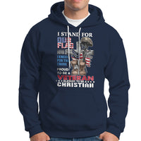 American Veteran Hoodie I Stand For Our Flag I Kneel For The Cross Blessed To Be Christian - Wonder Print Shop