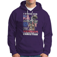 American Veteran Hoodie I Stand For Our Flag I Kneel For The Cross Blessed To Be Christian - Wonder Print Shop