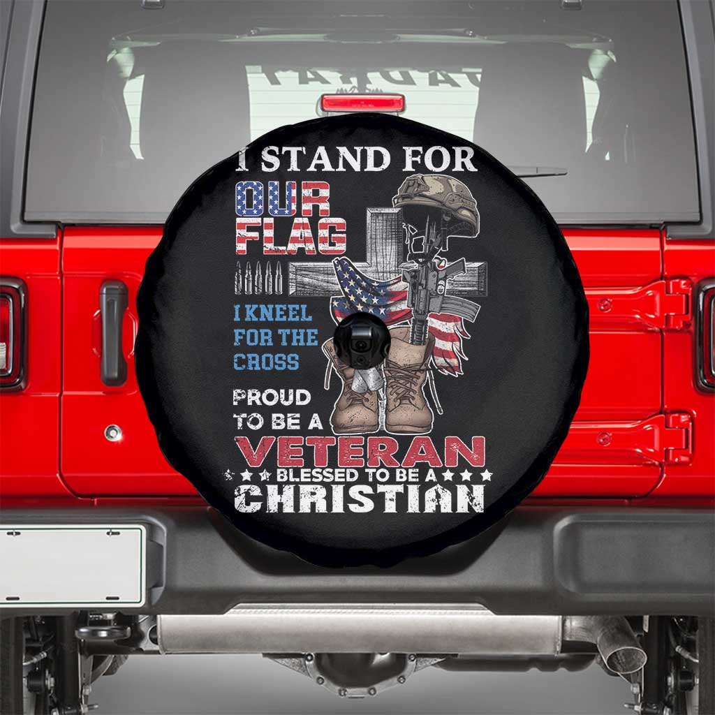 American Veteran Spare Tire Cover I Stand For Our Flag I Kneel For The Cross Blessed To Be Christian