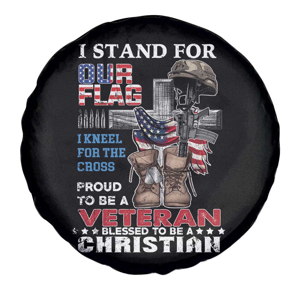 American Veteran Spare Tire Cover I Stand For Our Flag I Kneel For The Cross Blessed To Be Christian