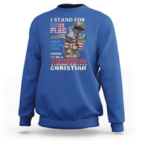 American Veteran Sweatshirt I Stand For Our Flag I Kneel For The Cross Blessed To Be Christian - Wonder Print Shop