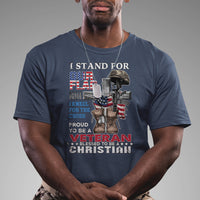 American Veteran T Shirt I Stand For Our Flag I Kneel For The Cross Blessed To Be Christian - Wonder Print Shop